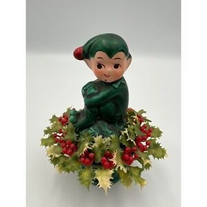 Inarco Pixie Elf Knee Hugger Figurine E-2506 Vintage Japan Christmas Holly Berry